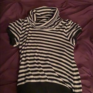 Forever 21 cream/black striped mock turtleneck top